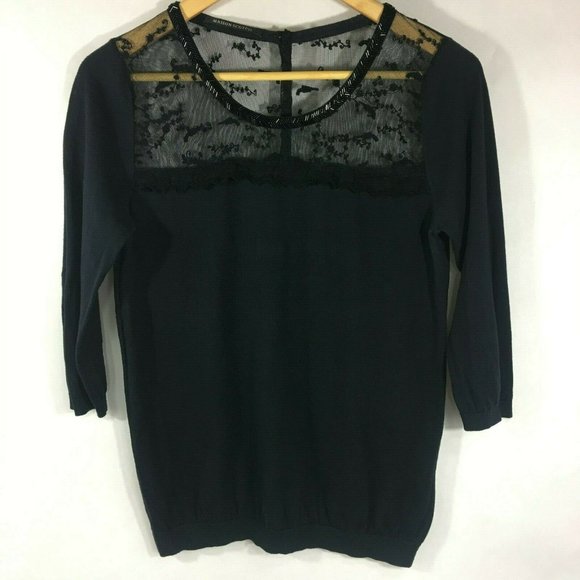 Maison Scotch Womens Sequin 3/4 Sleeve Top Navy - Picture 1 of 6